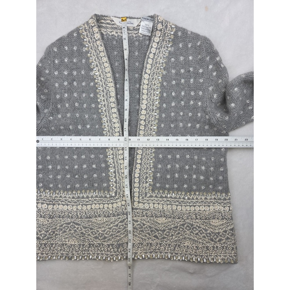 Vtg 90s Y2K OSCAR DE LA RENTA Cashmere Beaded Sequin Cardigan Jacket Gray Sz M - Picture 8 of 14